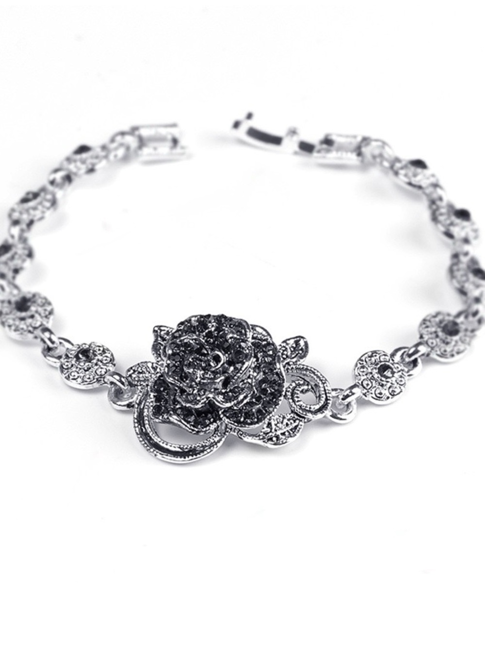 Silver Floral Rose Bracelet - Women's Jewelry